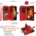 ASUWISH For iPhone 17 Case 10 Card Holder Glitter Leather Phone Cover with Crossbody Strap