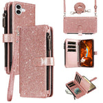 ASUWISH For iPhone 17 Case 10 Card Holder Glitter Leather Phone Cover with Crossbody Strap