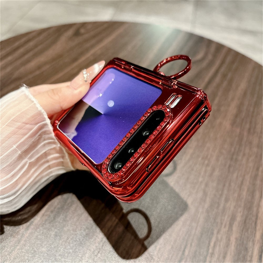 Huawei Pura X-skal med glitterring och PC-mobilskydd med härdat glas på baksidan.
