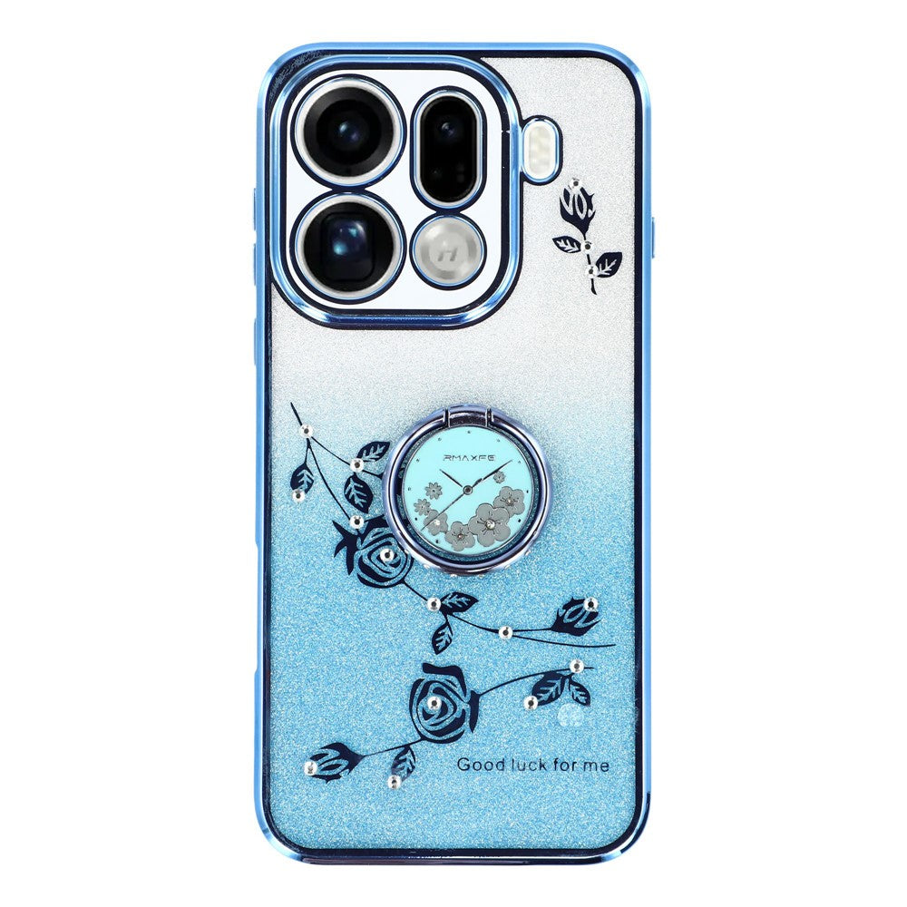 KADEM For Oppo Find X9 Pro 5G Case Ring Kickstand TPU Flowers Phone Cover Gradient Glitter