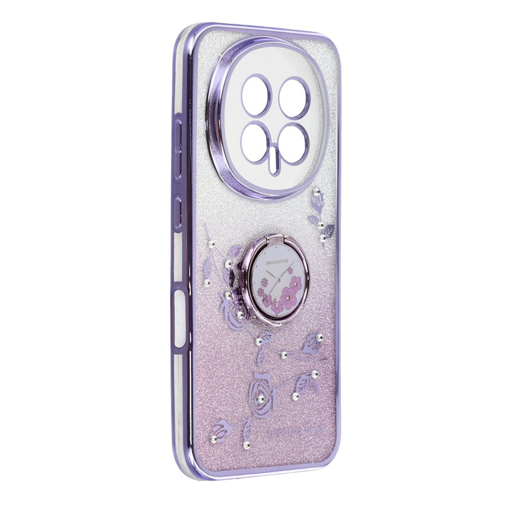 KADEM For Honor Magic8 5G Case Ring Kickstand TPU Flowers Phone Cover Gradient Glitter