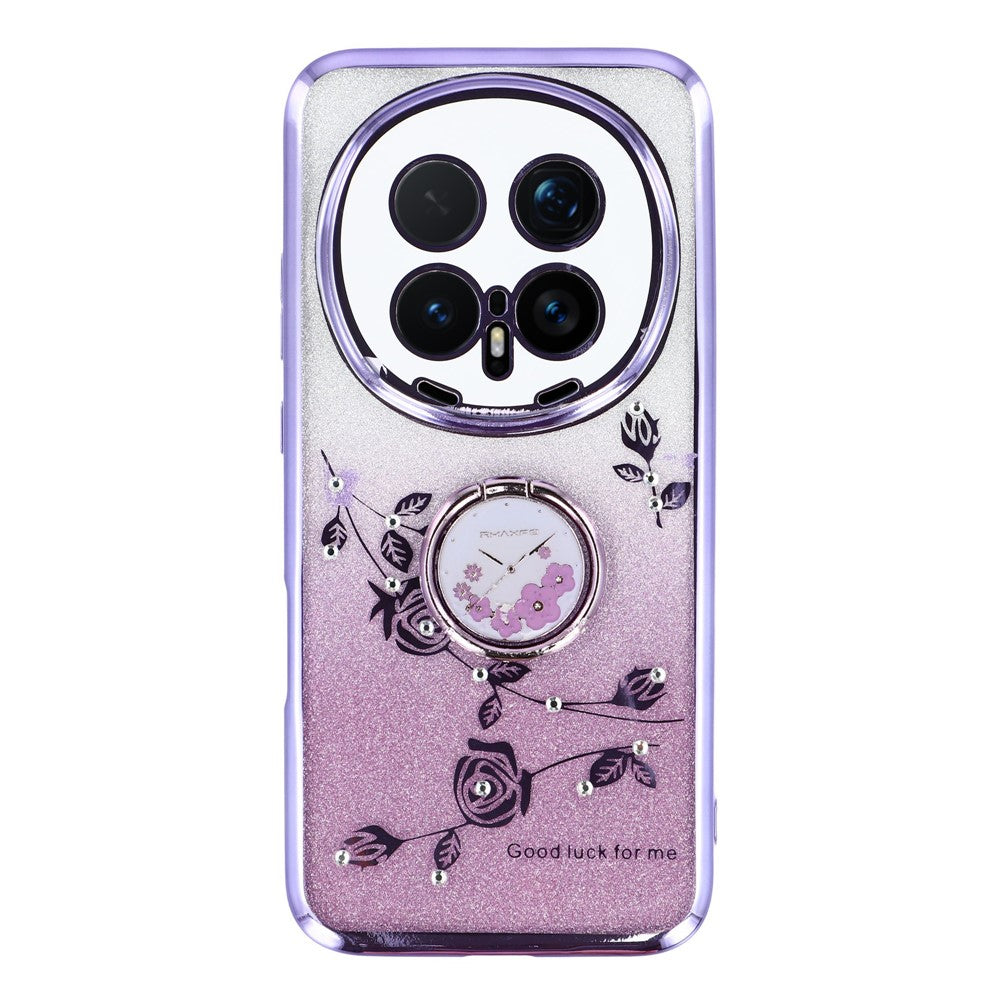 KADEM For Honor Magic8 Pro 5G Case Ring Kickstand TPU Flowers Phone Cover Gradient Glitter
