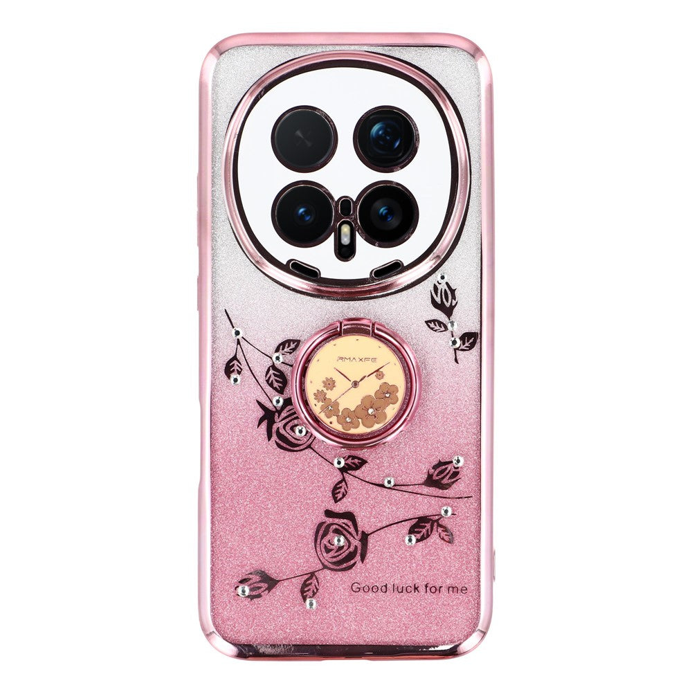 KADEM For Honor Magic8 Pro 5G Case Ring Kickstand TPU Flowers Phone Cover Gradient Glitter