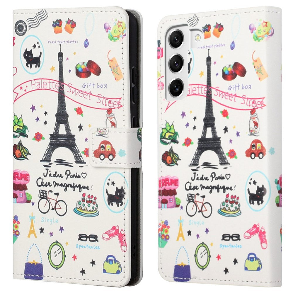 For Samsung Galaxy S23+ Full Protection Phone Case Pattern Printing PU Leather Folio Flip Wallet Cover with Stand