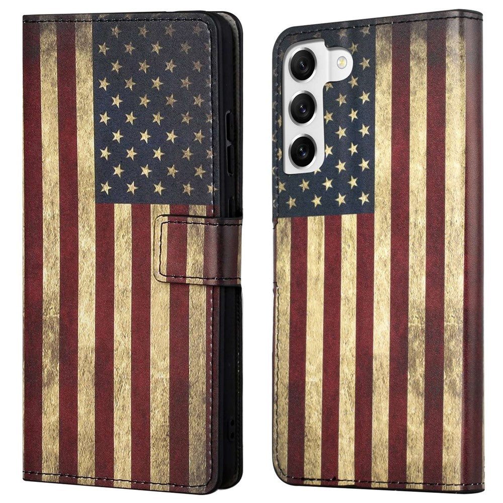 For Samsung Galaxy S23+ Full Protection Phone Case Pattern Printing PU Leather Folio Flip Wallet Cover with Stand