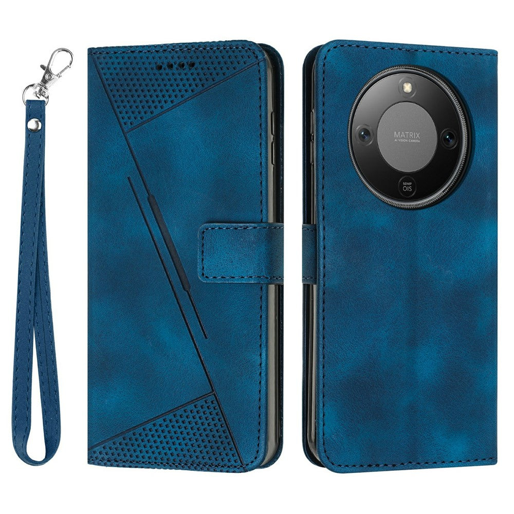 For Honor Magic8 Lite 5G / X9d 5G / X70 5G Leather Case Imprinted Triangle Phone Cover with Hand Strap