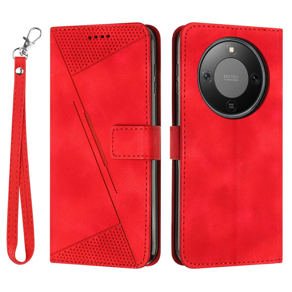 For Honor Magic8 Lite 5G / X9d 5G / X70 5G Leather Case Imprinted Triangle Phone Cover with Hand Strap