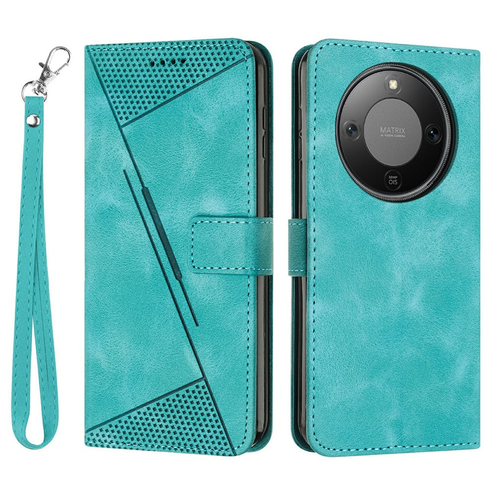 For Honor Magic8 Lite 5G / X9d 5G / X70 5G Leather Case Imprinted Triangle Phone Cover with Hand Strap