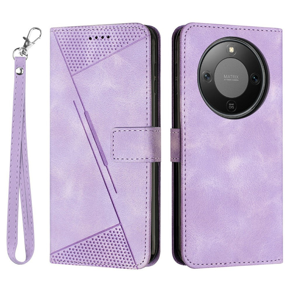 For Honor Magic8 Lite 5G / X9d 5G / X70 5G Leather Case Imprinted Triangle Phone Cover with Hand Strap