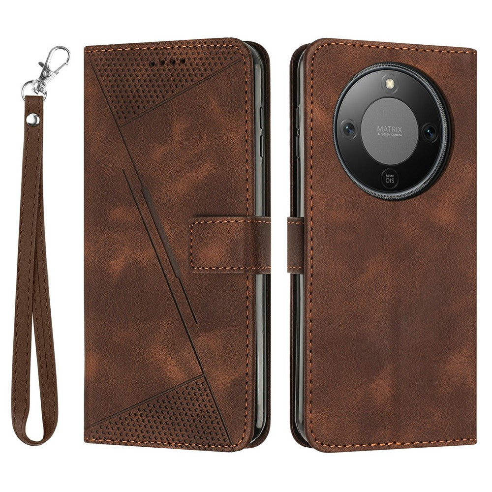 For Honor Magic8 Lite 5G / X9d 5G / X70 5G Leather Case Imprinted Triangle Phone Cover with Hand Strap