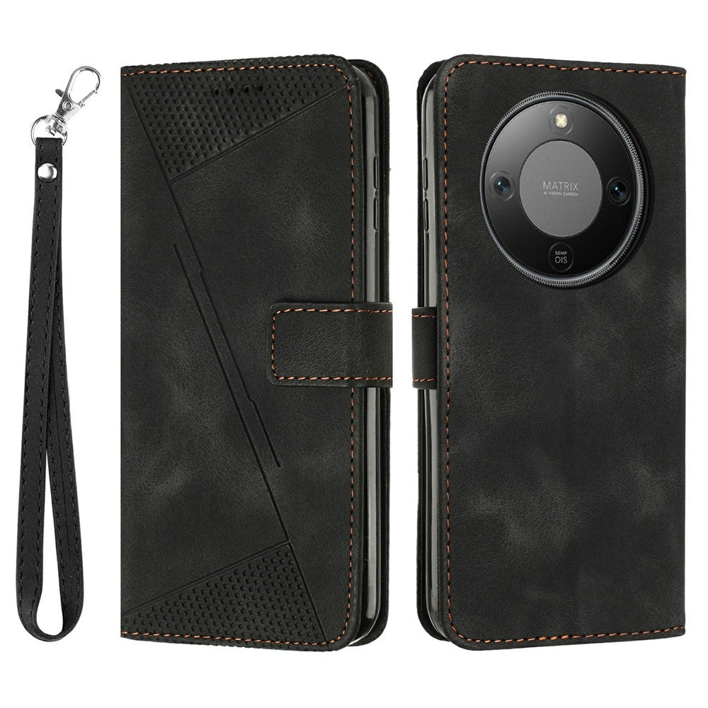 Til Honor Magic8 Lite 5G / X9d 5G / X70 5G Lædercover Præget Trekant Telefoncover med Håndrem