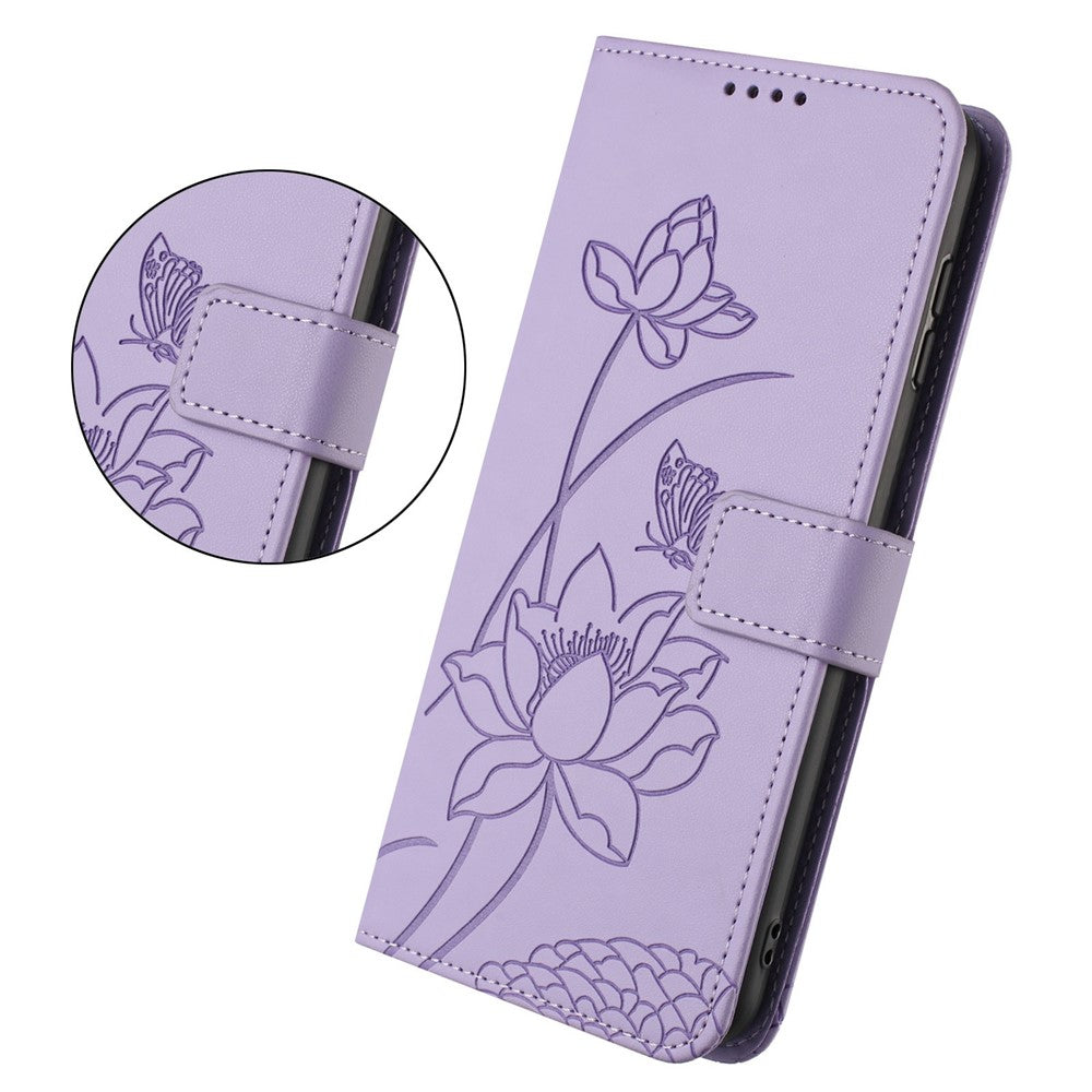 For Honor Magic8 Lite 5G / X9d 5G / X70 5G Case Wallet Stand Lotus Imprint Leather Phone Cover with Wrist Strap