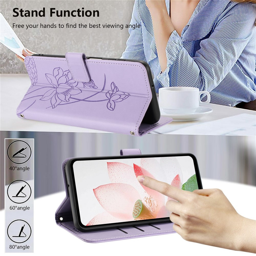 For Honor Magic8 Lite 5G / X9d 5G / X70 5G Case Wallet Stand Lotus Imprint Leather Phone Cover with Wrist Strap