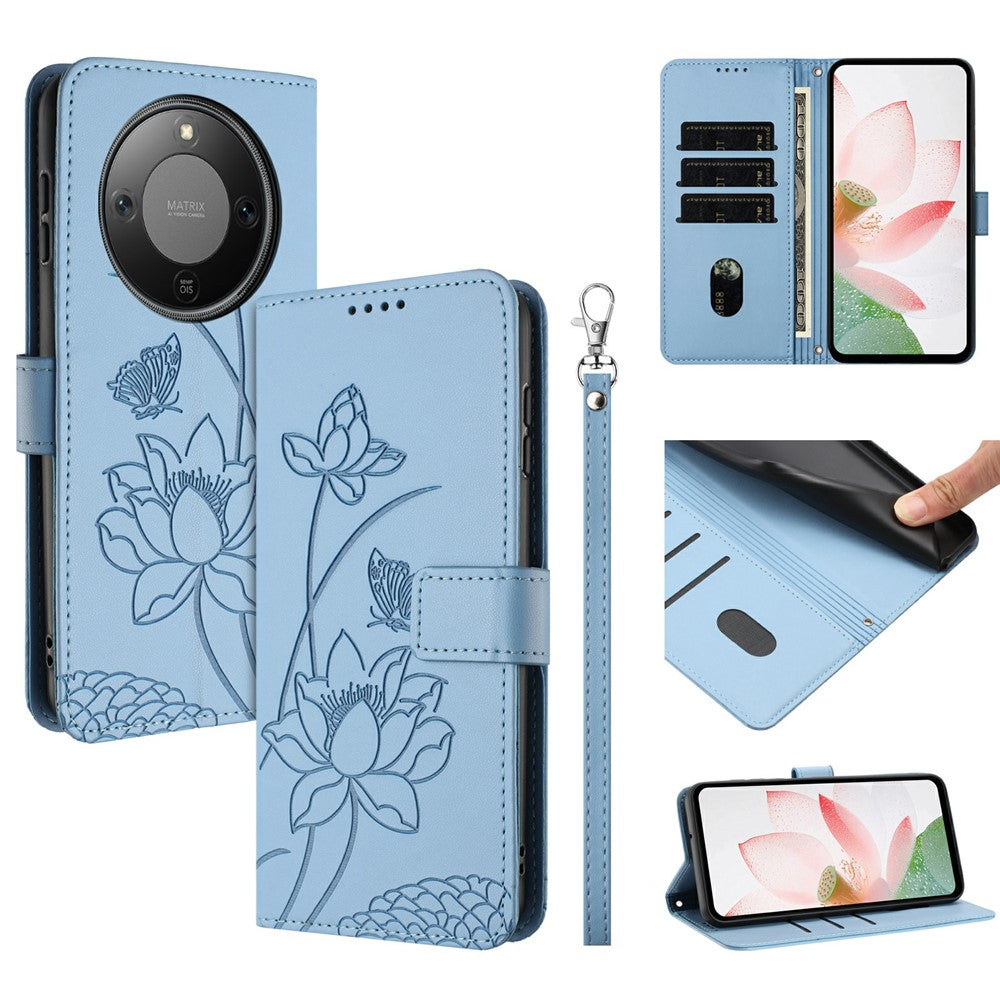 For Honor Magic8 Lite 5G / X9d 5G / X70 5G Case Wallet Stand Lotus Imprint Leather Phone Cover with Wrist Strap