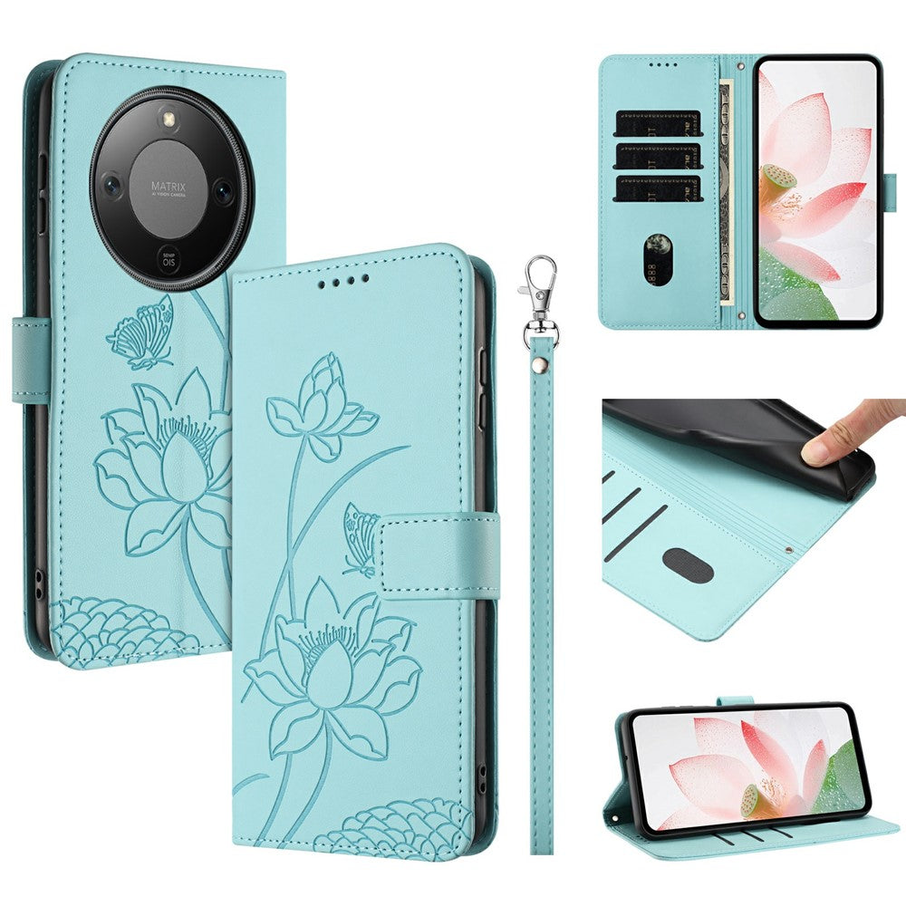 For Honor Magic8 Lite 5G / X9d 5G / X70 5G Case Wallet Stand Lotus Imprint Leather Phone Cover with Wrist Strap