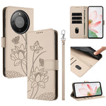 For Honor Magic8 Lite 5G / X9d 5G / X70 5G Case Wallet Stand Lotus Imprint Leather Phone Cover with Wrist Strap
