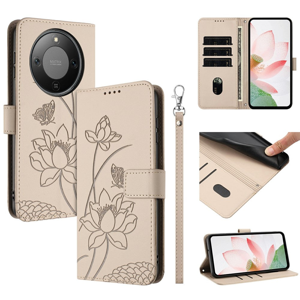 For Honor Magic8 Lite 5G / X9d 5G / X70 5G Case Wallet Stand Lotus Imprint Leather Phone Cover with Wrist Strap