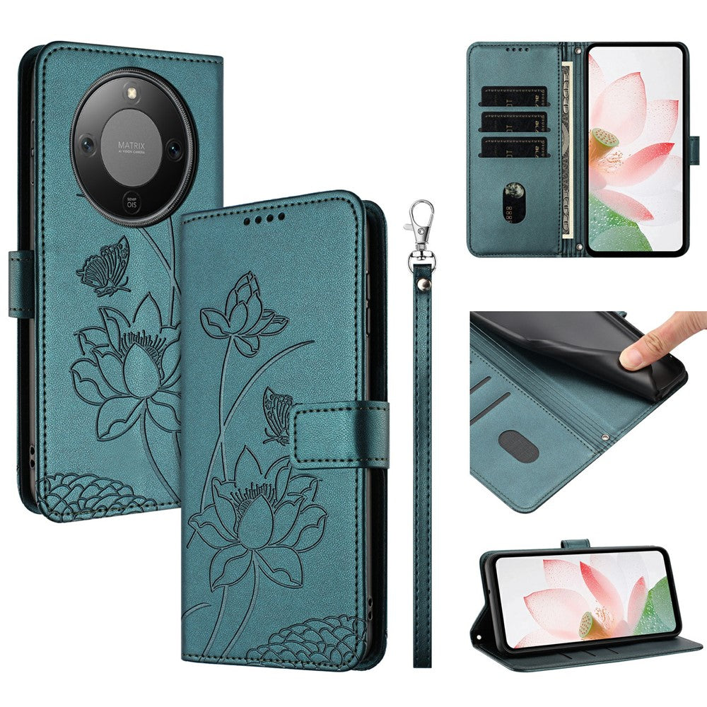 For Honor Magic8 Lite 5G / X9d 5G / X70 5G Case Wallet Stand Lotus Imprint Leather Phone Cover with Wrist Strap