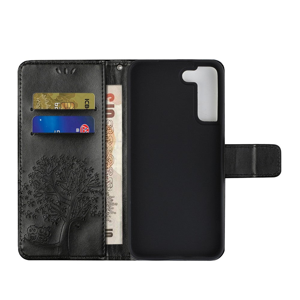 Full Protection Phone Cover for Samsung Galaxy S23+, PU Leather Imprinted Owl Tree Pattern Magnetic Clasp Flip Wallet Case with Stand