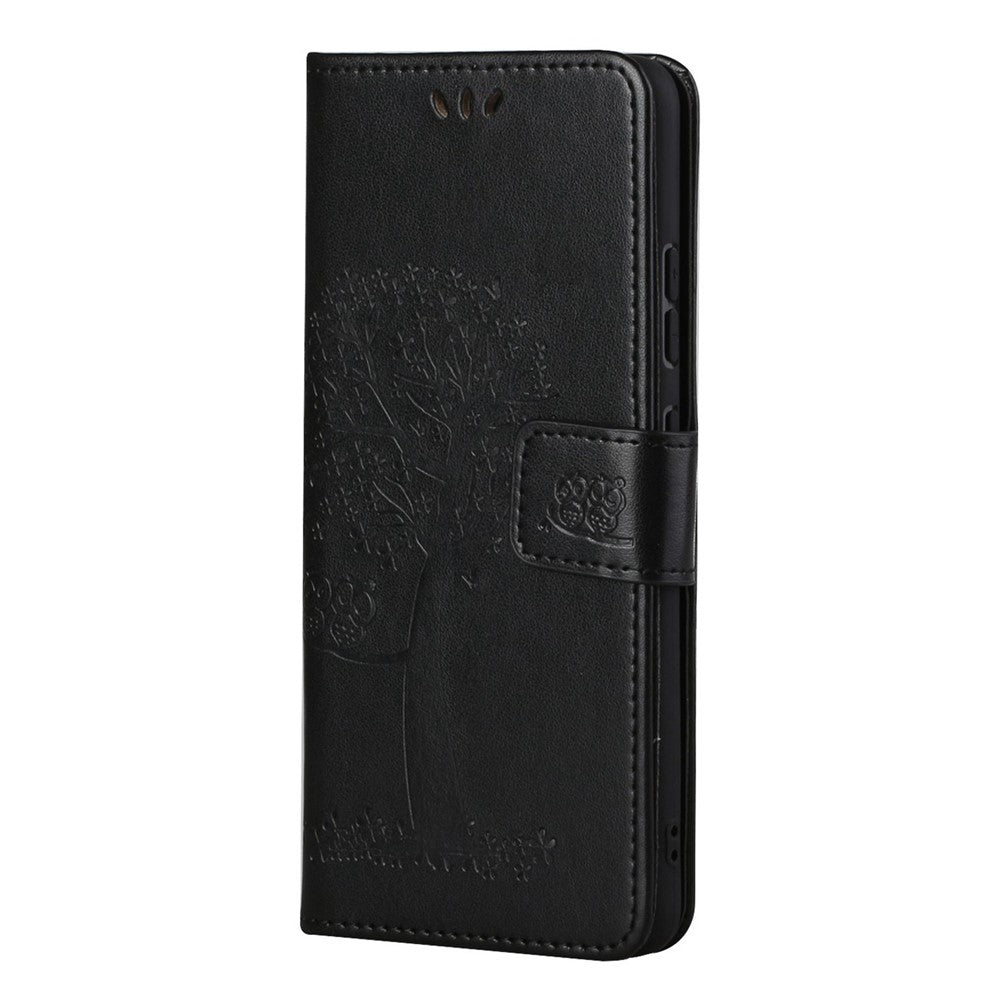 Full Protection Phone Cover for Samsung Galaxy S23+, PU Leather Imprinted Owl Tree Pattern Magnetic Clasp Flip Wallet Case with Stand