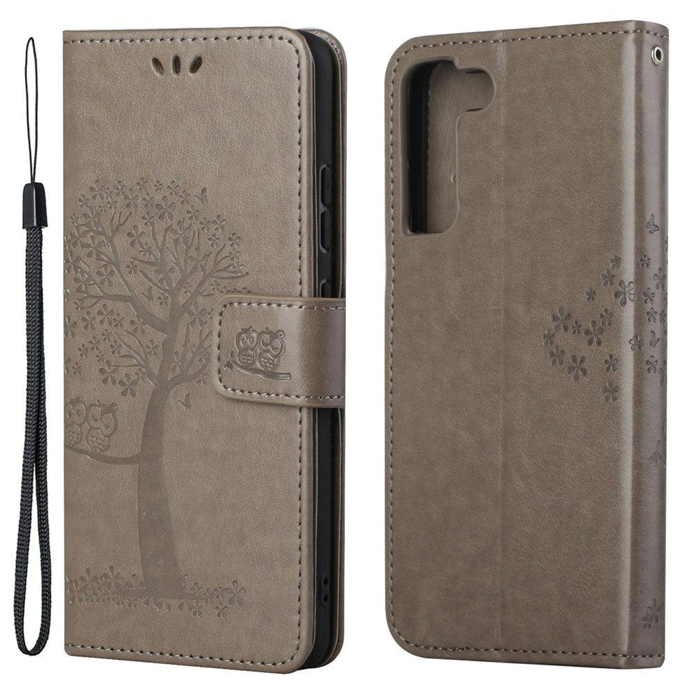 Full Protection Phone Cover for Samsung Galaxy S23+, PU Leather Imprinted Owl Tree Pattern Magnetic Clasp Flip Wallet Case with Stand