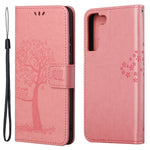 Full Protection Phone Cover for Samsung Galaxy S23+, PU Leather Imprinted Owl Tree Pattern Magnetic Clasp Flip Wallet Case with Stand