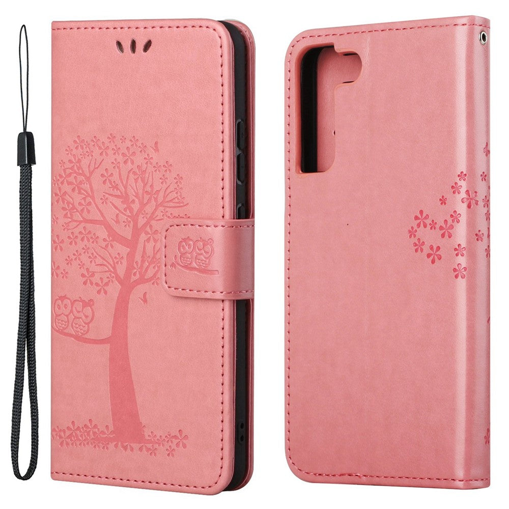 Full Protection Phone Cover for Samsung Galaxy S23+, PU Leather Imprinted Owl Tree Pattern Magnetic Clasp Flip Wallet Case with Stand
