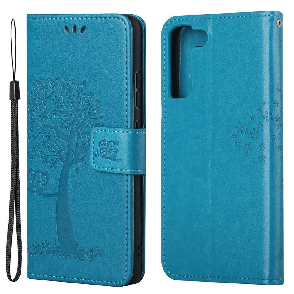 Full Protection Phone Cover for Samsung Galaxy S23+, PU Leather Imprinted Owl Tree Pattern Magnetic Clasp Flip Wallet Case with Stand