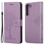 Full Protection Phone Cover for Samsung Galaxy S23+, PU Leather Imprinted Owl Tree Pattern Magnetic Clasp Flip Wallet Case with Stand