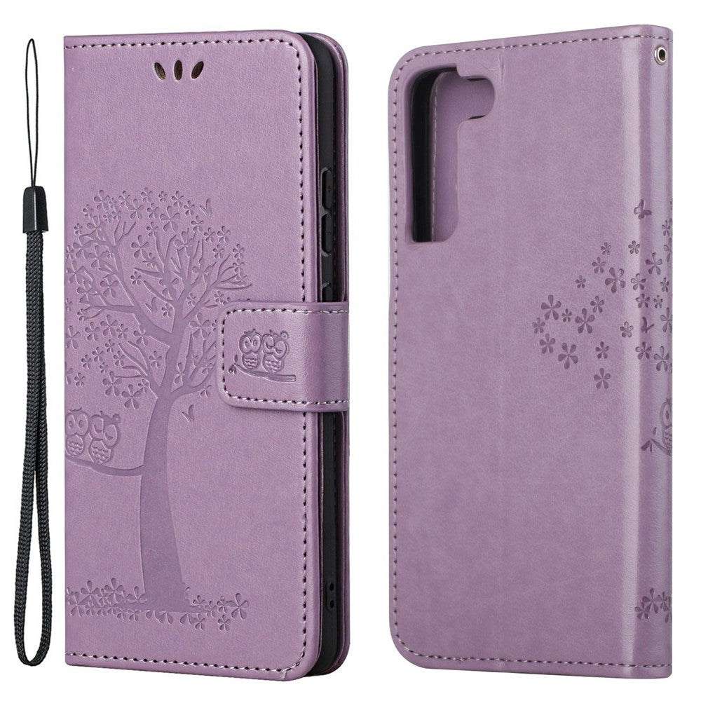 Full Protection Phone Cover for Samsung Galaxy S23+, PU Leather Imprinted Owl Tree Pattern Magnetic Clasp Flip Wallet Case with Stand