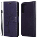 Full Protection Phone Cover for Samsung Galaxy S23+, PU Leather Imprinted Owl Tree Pattern Magnetic Clasp Flip Wallet Case with Stand