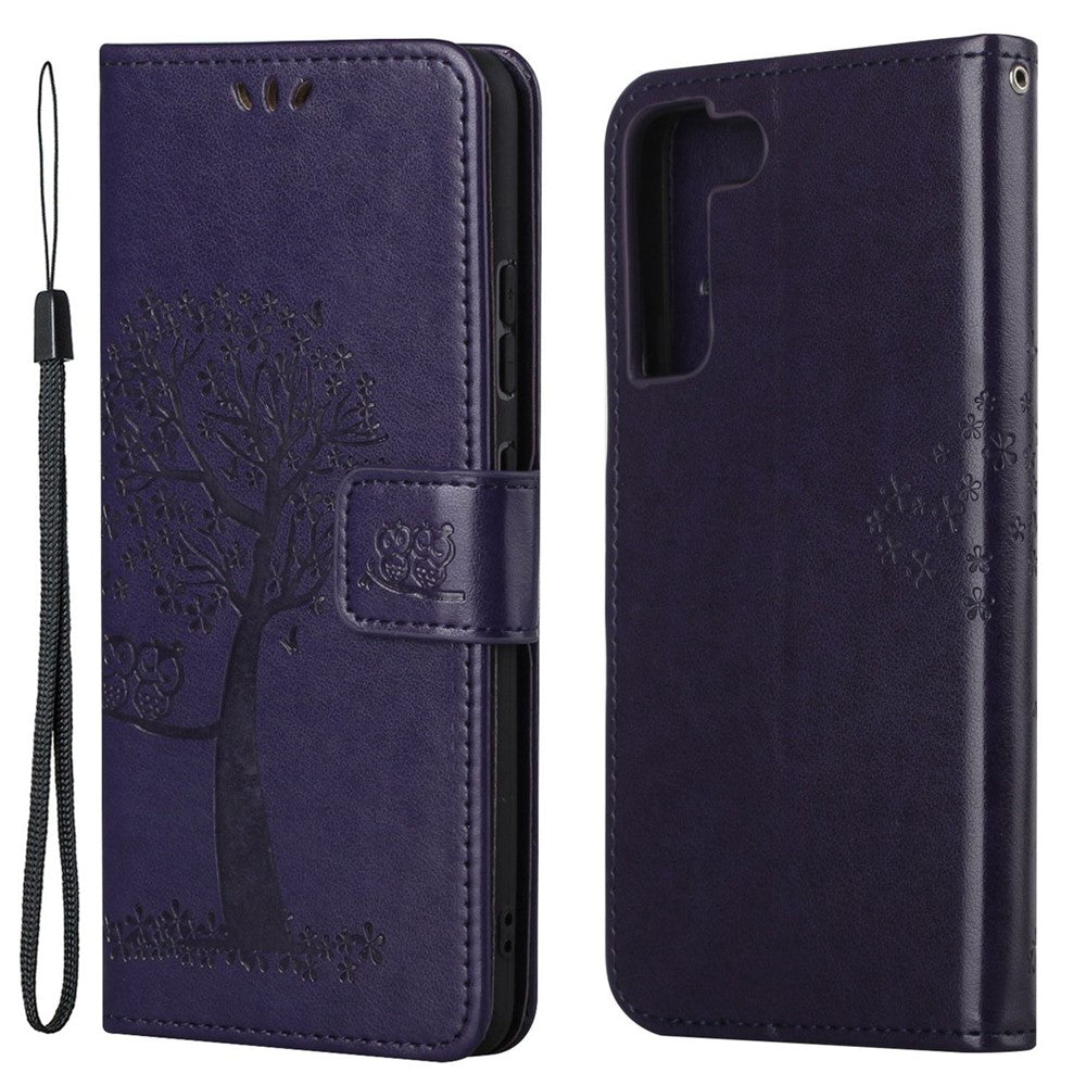 Full Protection Phone Cover for Samsung Galaxy S23+, PU Leather Imprinted Owl Tree Pattern Magnetic Clasp Flip Wallet Case with Stand
