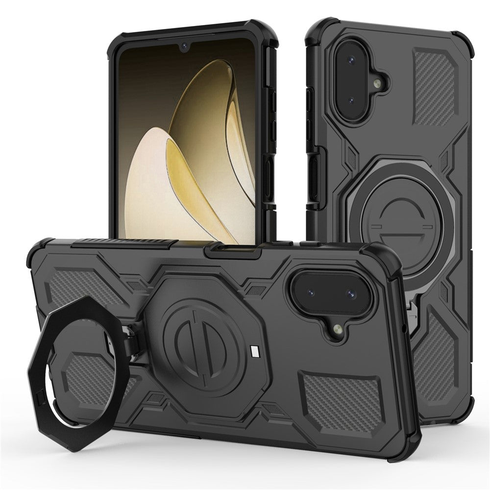 Samsung Galaxy A08 5G / A08 4G / A07 5G / A07 4G / A07s 4G-magnetisk cover med roterende metalstativ, stødsikkert PC + TPU-mobilbagside