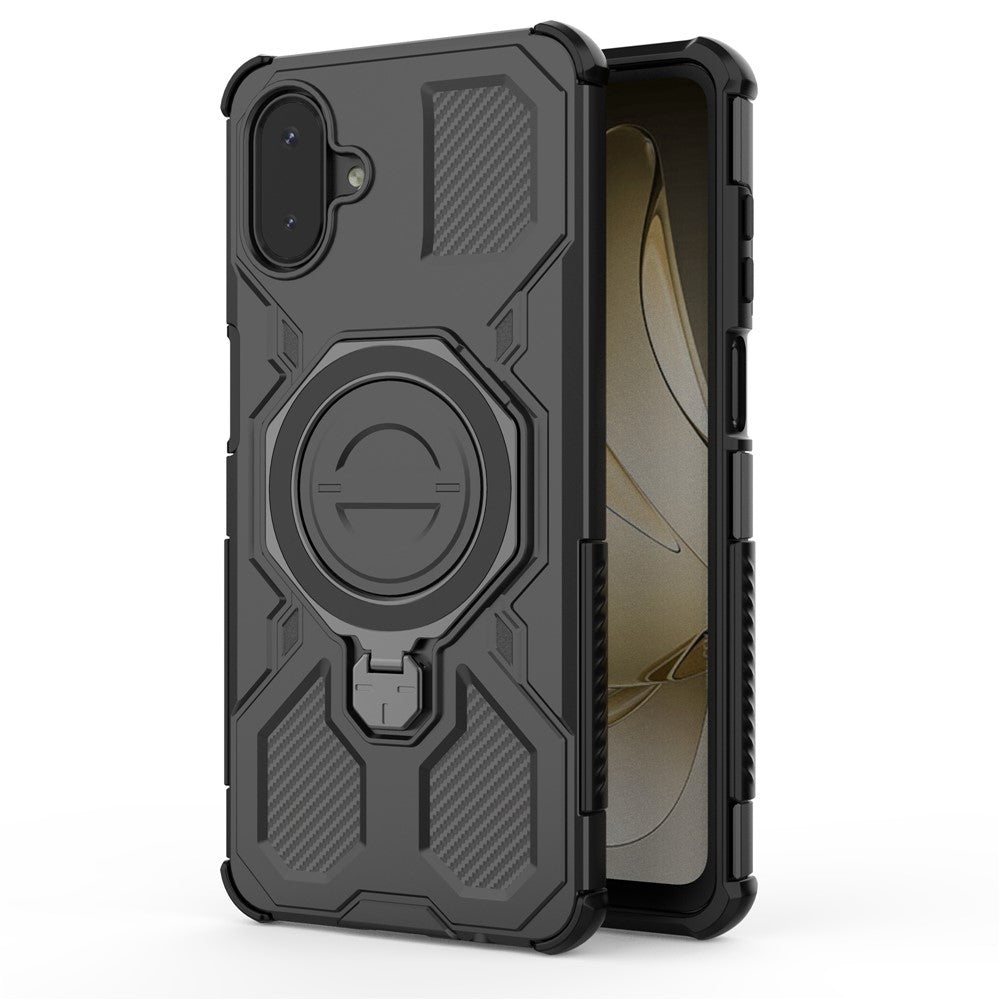 Samsung Galaxy A08 5G / A08 4G / A07 5G / A07 4G / A07s 4G-magnetisk cover med roterende metalstativ, stødsikkert PC + TPU-mobilbagside