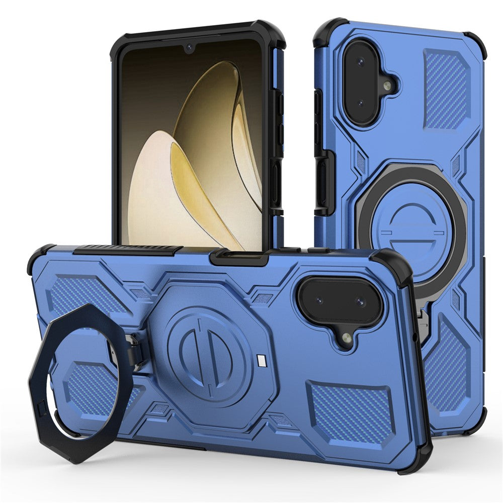 Samsung Galaxy A08 5G / A08 4G / A07 5G / A07 4G / A07s 4G-magnetisk cover med roterende metalstativ, stødsikkert PC + TPU-mobilbagside