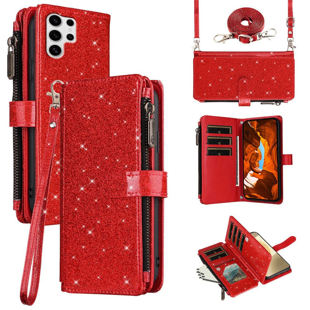 ASUWISH cover til Samsung Galaxy S25 Ultra (10 stk.) - glitterlæder med skulderrem