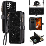ASUWISH For Samsung Galaxy S23 Ultra Case 10 Card Holder Glitter Leather Phone Cover with Crossbody Strap