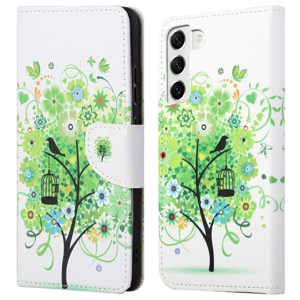 Samsung Galaxy S23 Korsstruktur PU-läder Flipfodral Mönster Tryck Skyddande Fodral