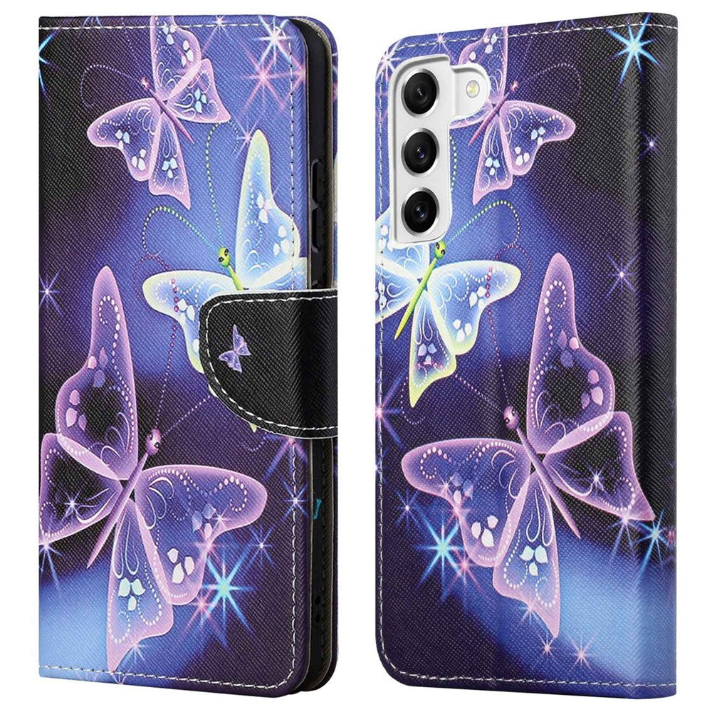 For Samsung Galaxy S23 Cross Texture PU Leather Flip Stand Wallet Case Pattern Printing Protector Cover