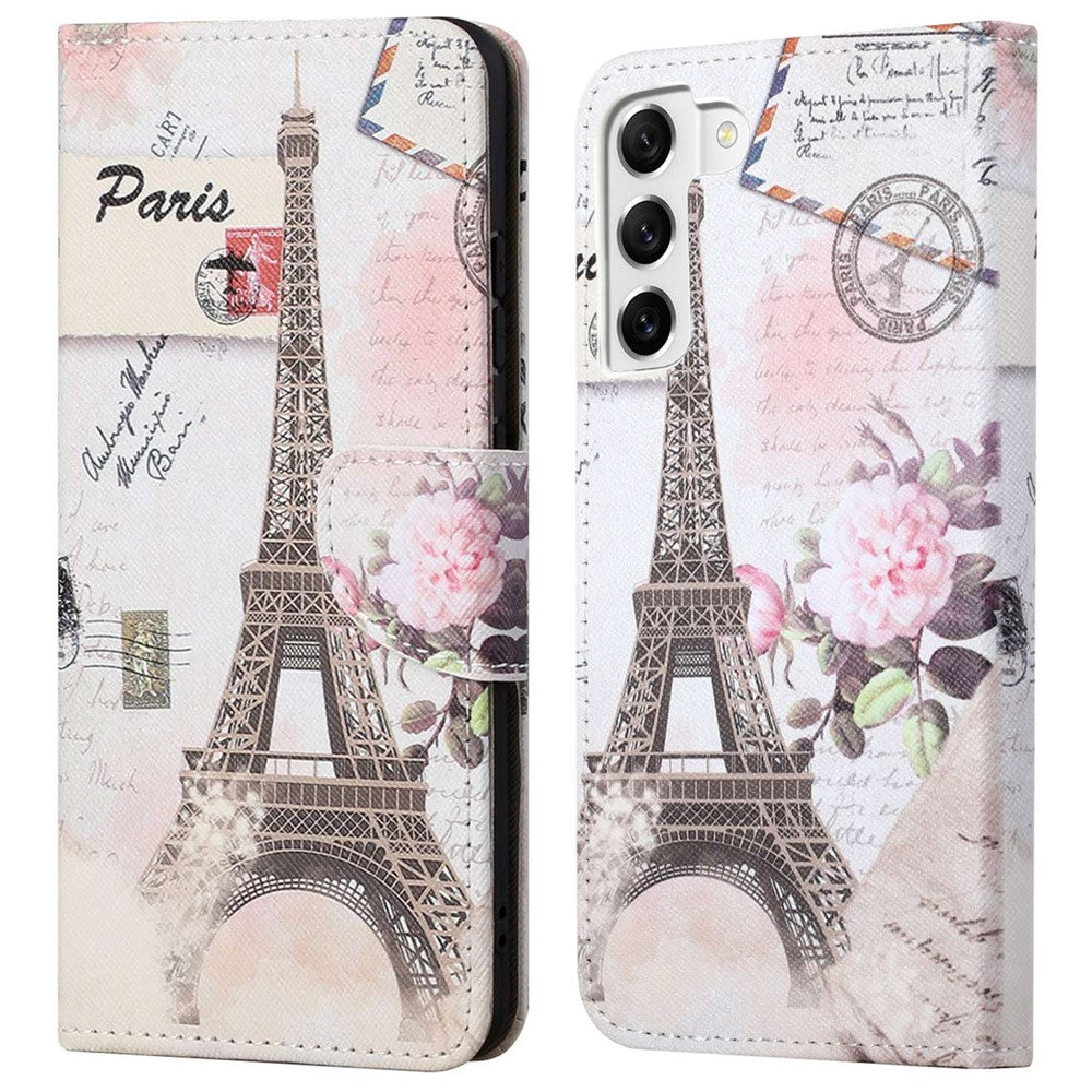 For Samsung Galaxy S23 Cross Texture PU Leather Flip Stand Wallet Case Pattern Printing Protector Cover