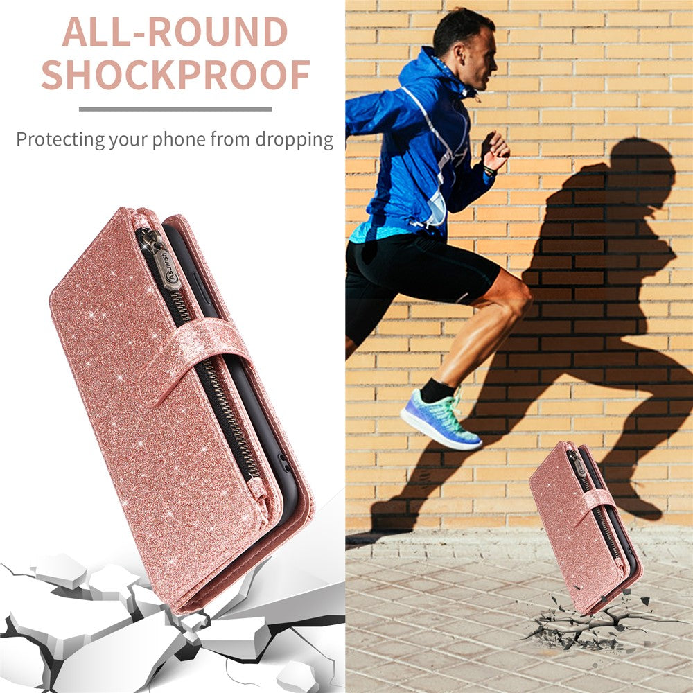 ASUWISH Phone Case For Xiaomi Poco C61 4G  /  Redmi A3 4G  /  Redmi A3x 4G 10 Card Holder Glitter Leather Cover with Crossbody Strap