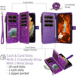 ASUWISH For Samsung Galaxy S25 Edge Case 10 Card Holder Glitter Leather Phone Cover with Crossbody Strap
