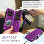 ASUWISH For Samsung Galaxy S25 Edge Case 10 Card Holder Glitter Leather Phone Cover with Crossbody Strap