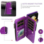 ASUWISH For Samsung Galaxy S25 Edge Case 10 Card Holder Glitter Leather Phone Cover with Crossbody Strap