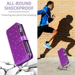 ASUWISH For Samsung Galaxy S25 Edge Case 10 Card Holder Glitter Leather Phone Cover with Crossbody Strap