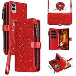 ASUWISH For Samsung Galaxy S25 Edge Case 10 Card Holder Glitter Leather Phone Cover with Crossbody Strap