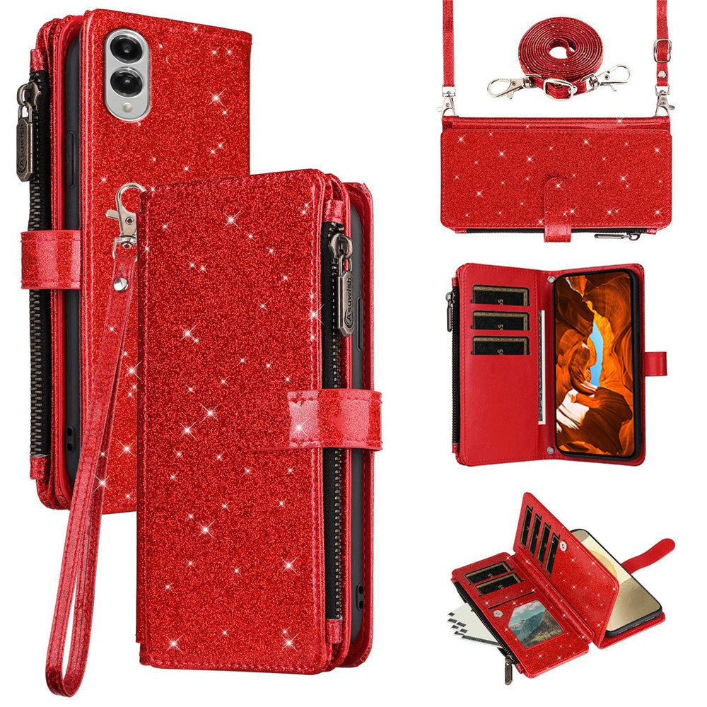 ASUWISH For Samsung Galaxy S25 Edge Case 10 Card Holder Glitter Leather Phone Cover with Crossbody Strap