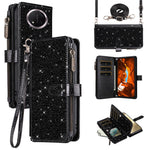 ASUWISH mobilskal till Honor Magic7 Lite 5G / X9c 5G / X60 Pro 5G 10 Korthållare Glitterläderfodral med Axelrem