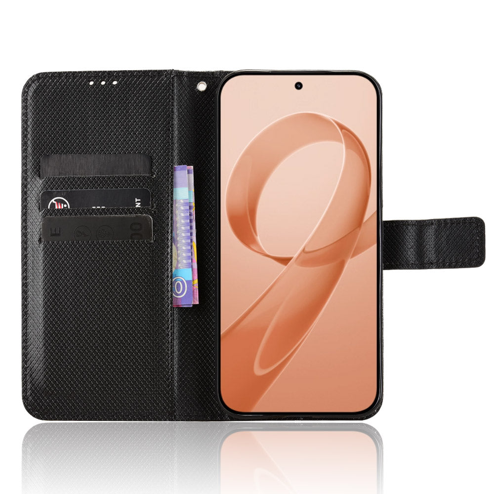 Xiaomi Poco F8 Ultra / Redmi K90 Pro Max 5G Läderplånboksfodral med rem Diamantstruktur mobilskal