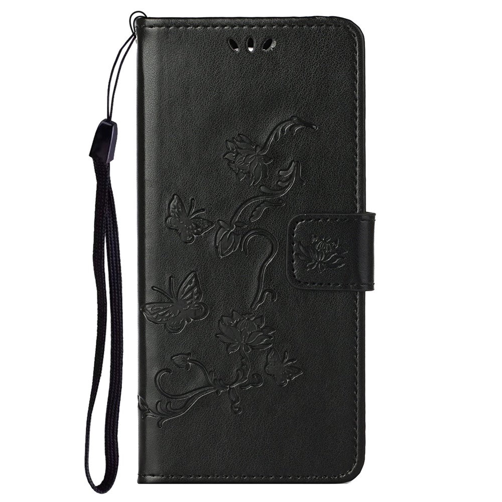 Samsung Galaxy S23 Fjärilsblomma Präglat PU-läder mobilskal Plånbok Handsfree-stativ Smartphone-fodral